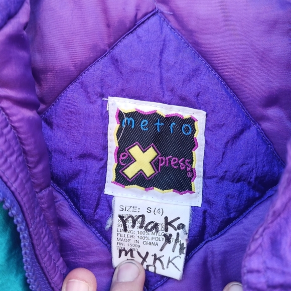 VTG 80s Metro Express Youth Ski Suit Size S/4 Retro Snowsuit Purple - Picture 7 of 8